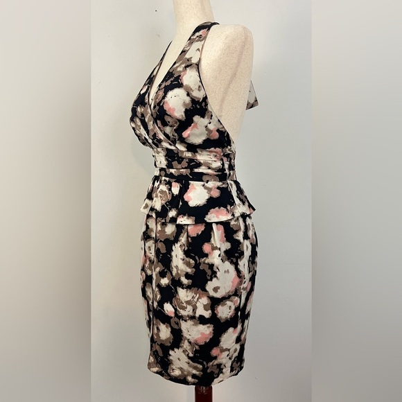 Mcginn 'Halter Dress Women’s Sz 4 Black Abstract Floral 100% Silk Wedding Guest - Picture 3 of 9